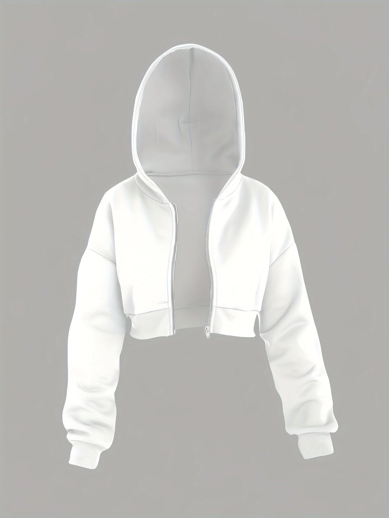 New Fashion Women's Solid White Cropped Casual Sport Hoodie Sweatshirt   OAXG White / S