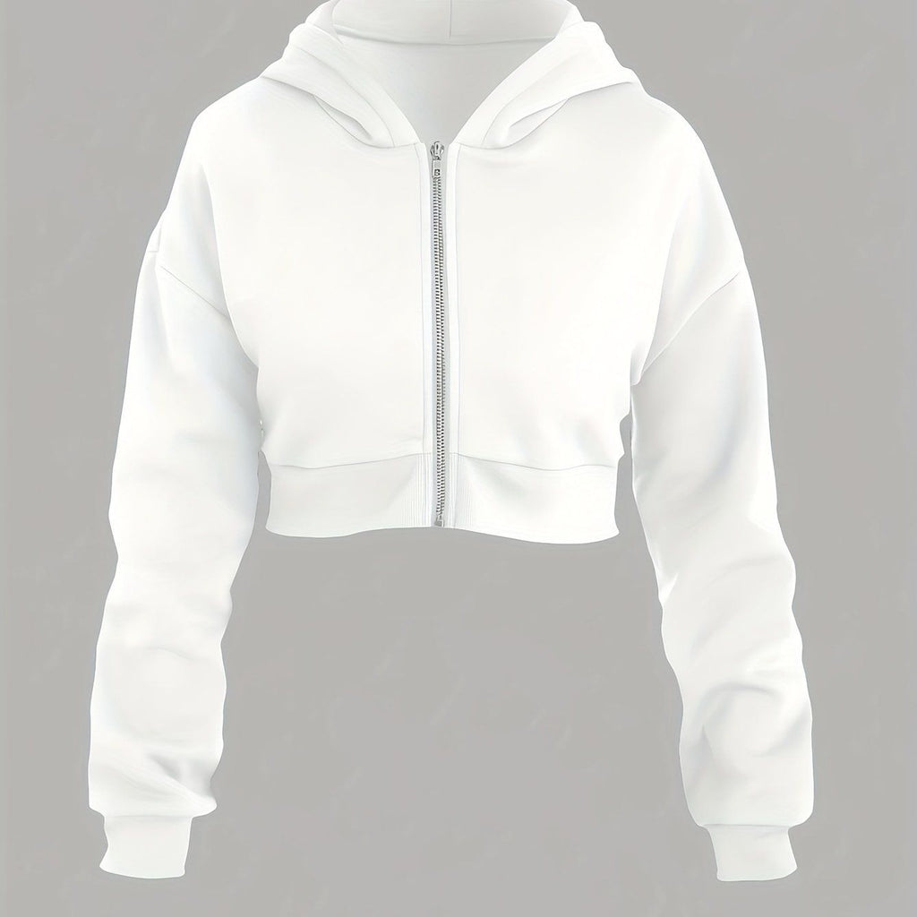 New Fashion Women's Solid White Cropped Casual Sport Hoodie Sweatshirt   OAXG White / S