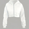 New Fashion Women's Solid White Cropped Casual Sport Hoodie Sweatshirt   OAXG White / S
