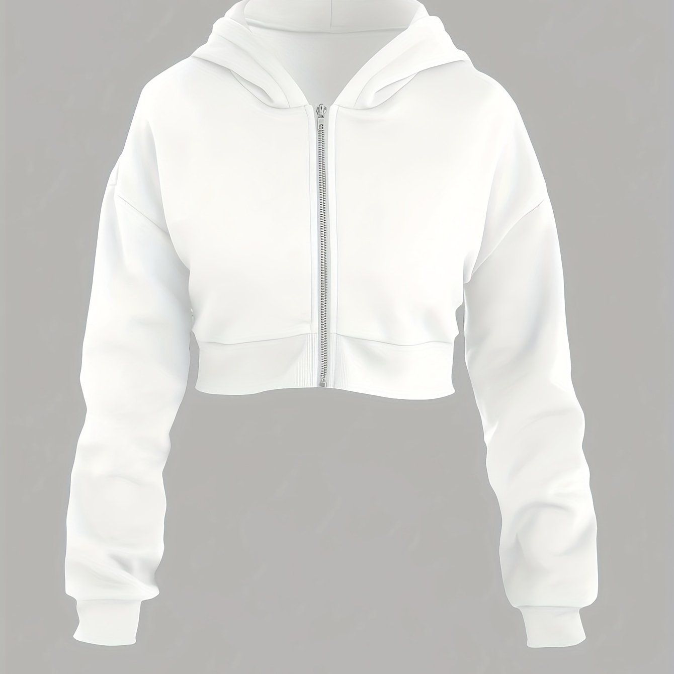 New Fashion Women's Solid White Cropped Casual Sport Hoodie Sweatshirt   OAXG White / S