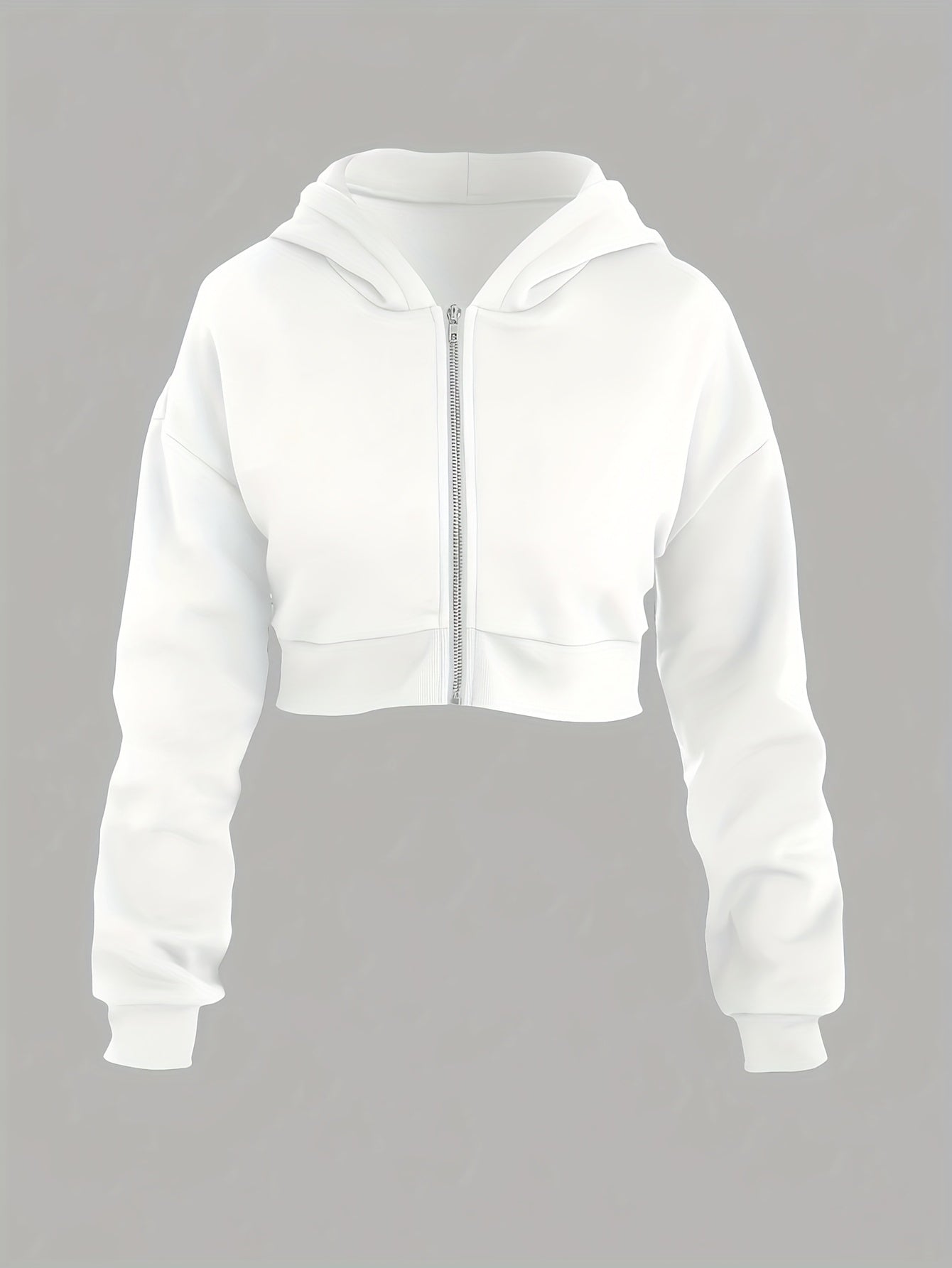 New Fashion Women's Solid White Cropped Casual Sport Hoodie Sweatshirt   OAXG White / S