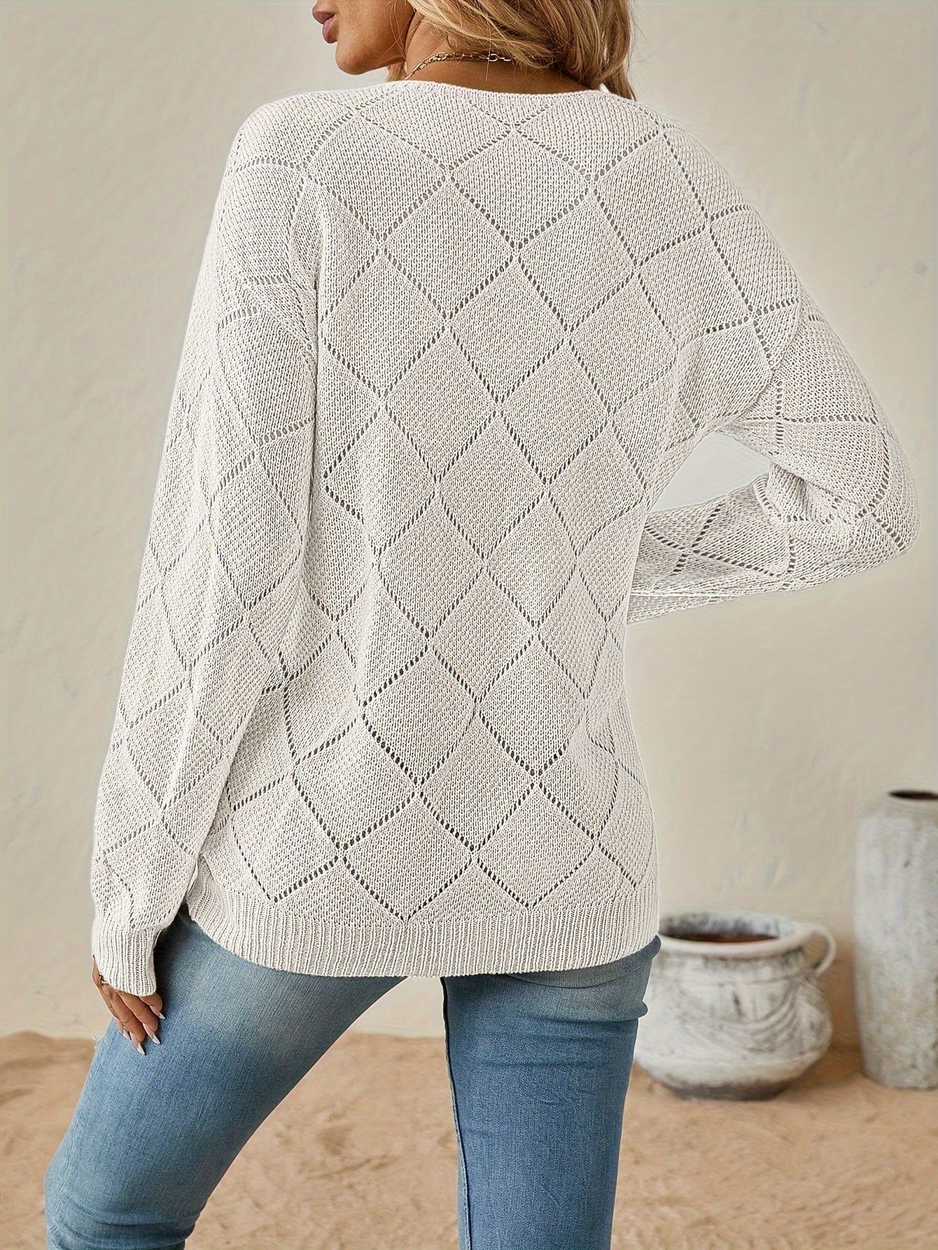 New Solid Color V-Neck Dotted Sweater   OAXG Black / S