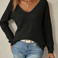 New Solid Color V-Neck Dotted Sweater   OAXG Black / S