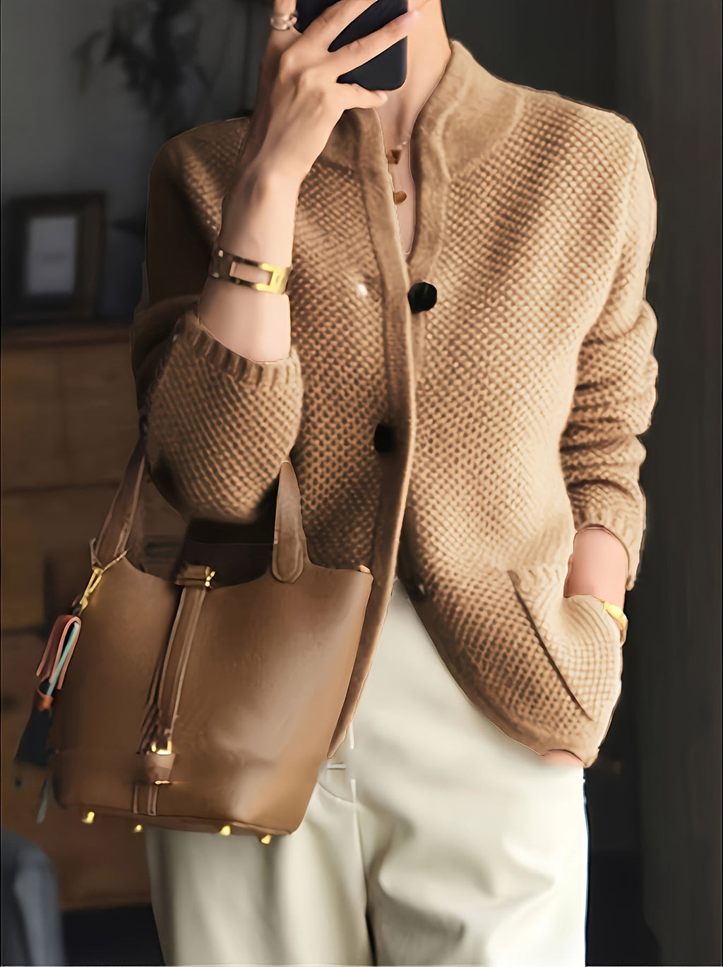 New Style Loose Thick Sweater Top Coat Stand Collar Fashion Long Sleeve Warm Outerwear   OAXG 