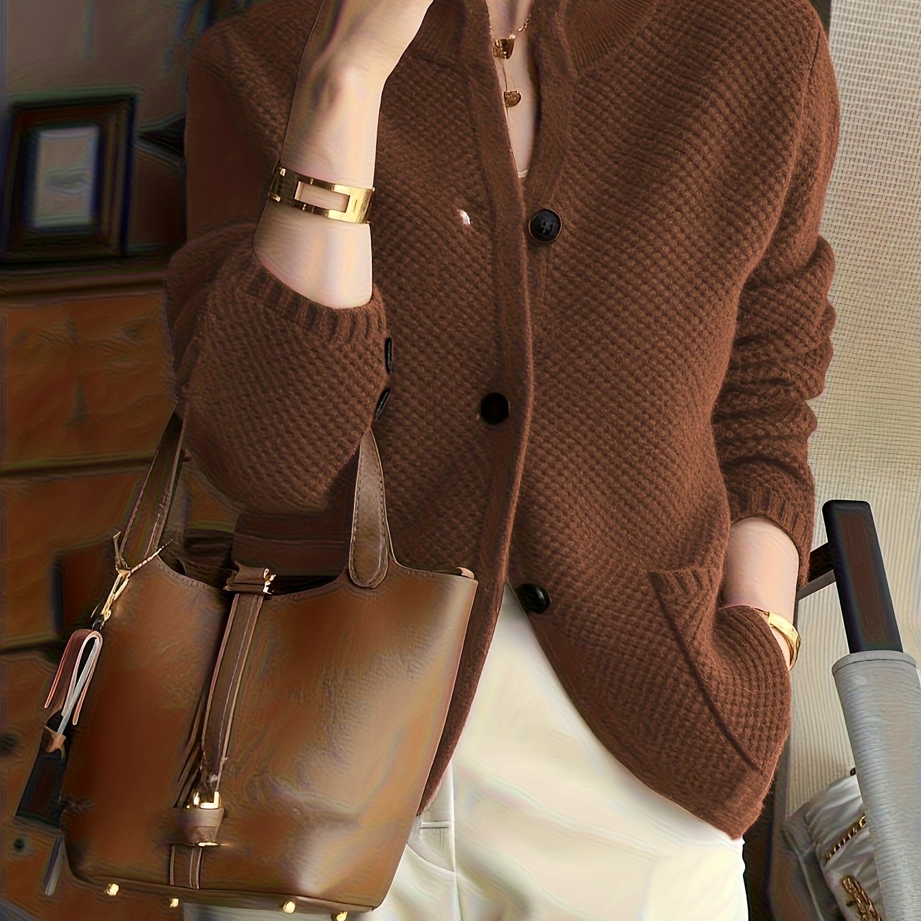 New Style Loose Thick Sweater Top Coat Stand Collar Fashion Long Sleeve Warm Outerwear   OAXG 