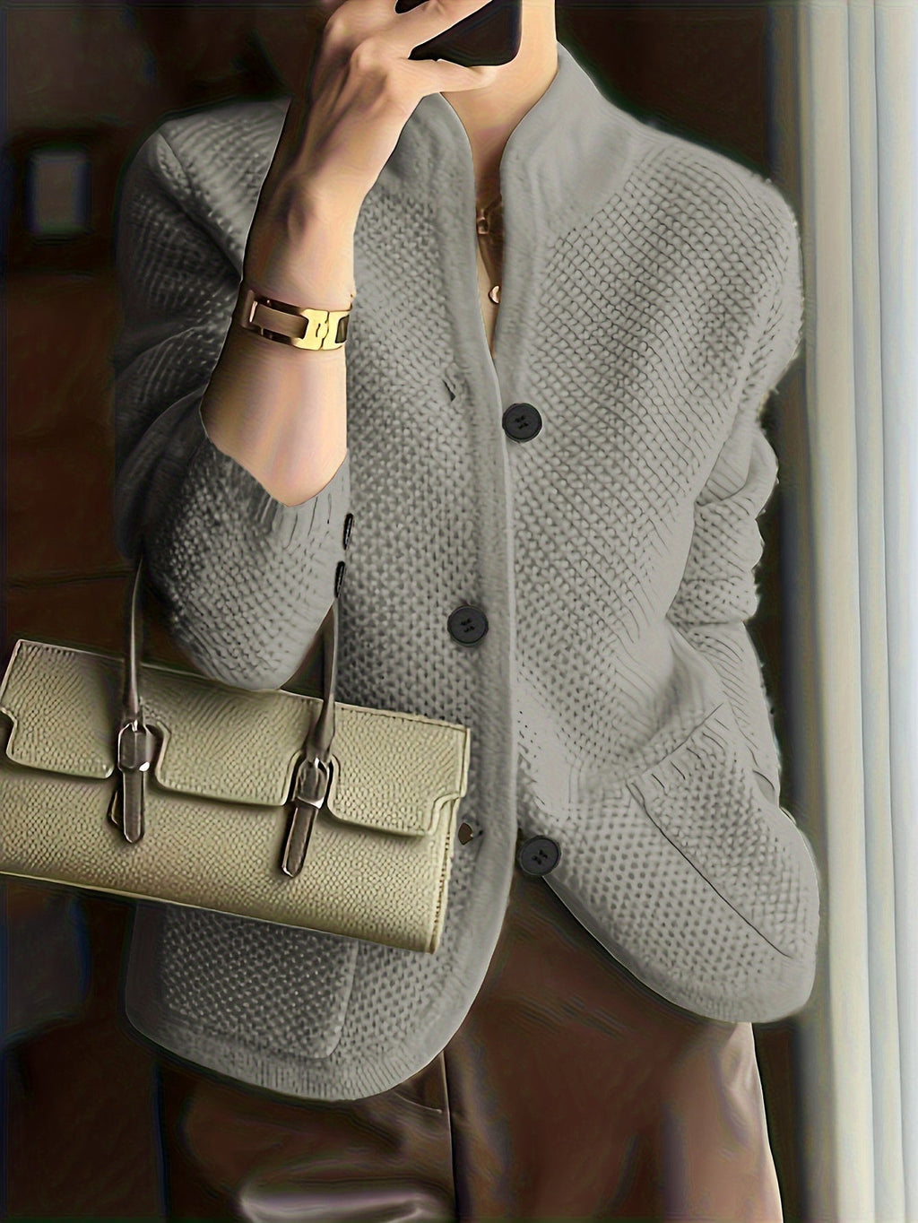 New Style Loose Thick Sweater Top Coat Stand Collar Fashion Long Sleeve Warm Outerwear   OAXG 