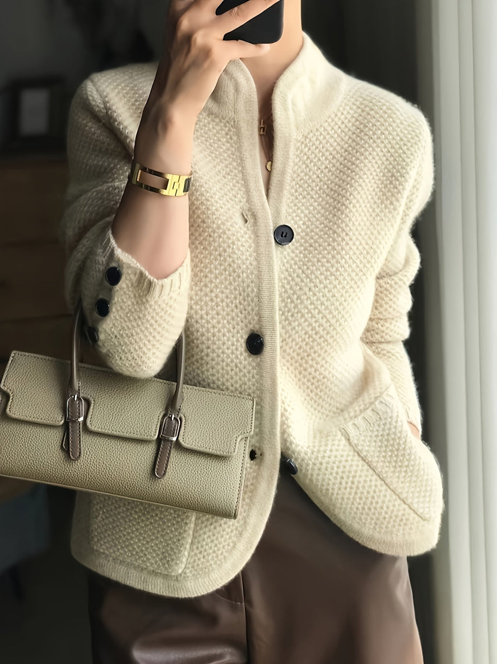 New Style Loose Thick Sweater Top Coat Stand Collar Fashion Long Sleeve Warm Outerwear   OAXG 