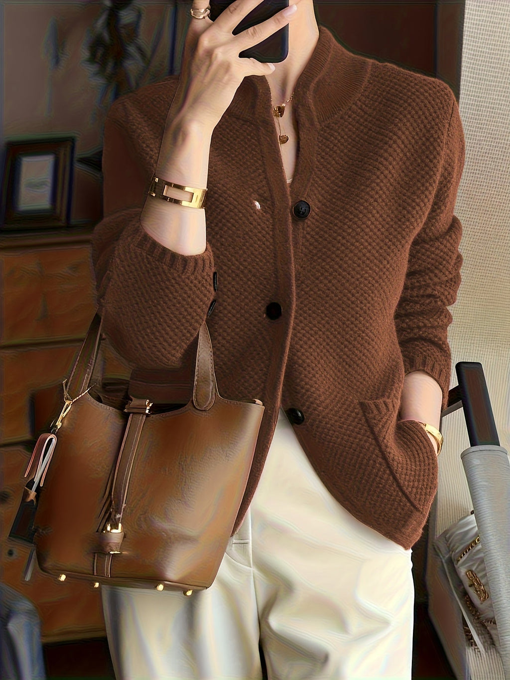 New Style Loose Thick Sweater Top Coat Stand Collar Fashion Long Sleeve Warm Outerwear   OAXG 