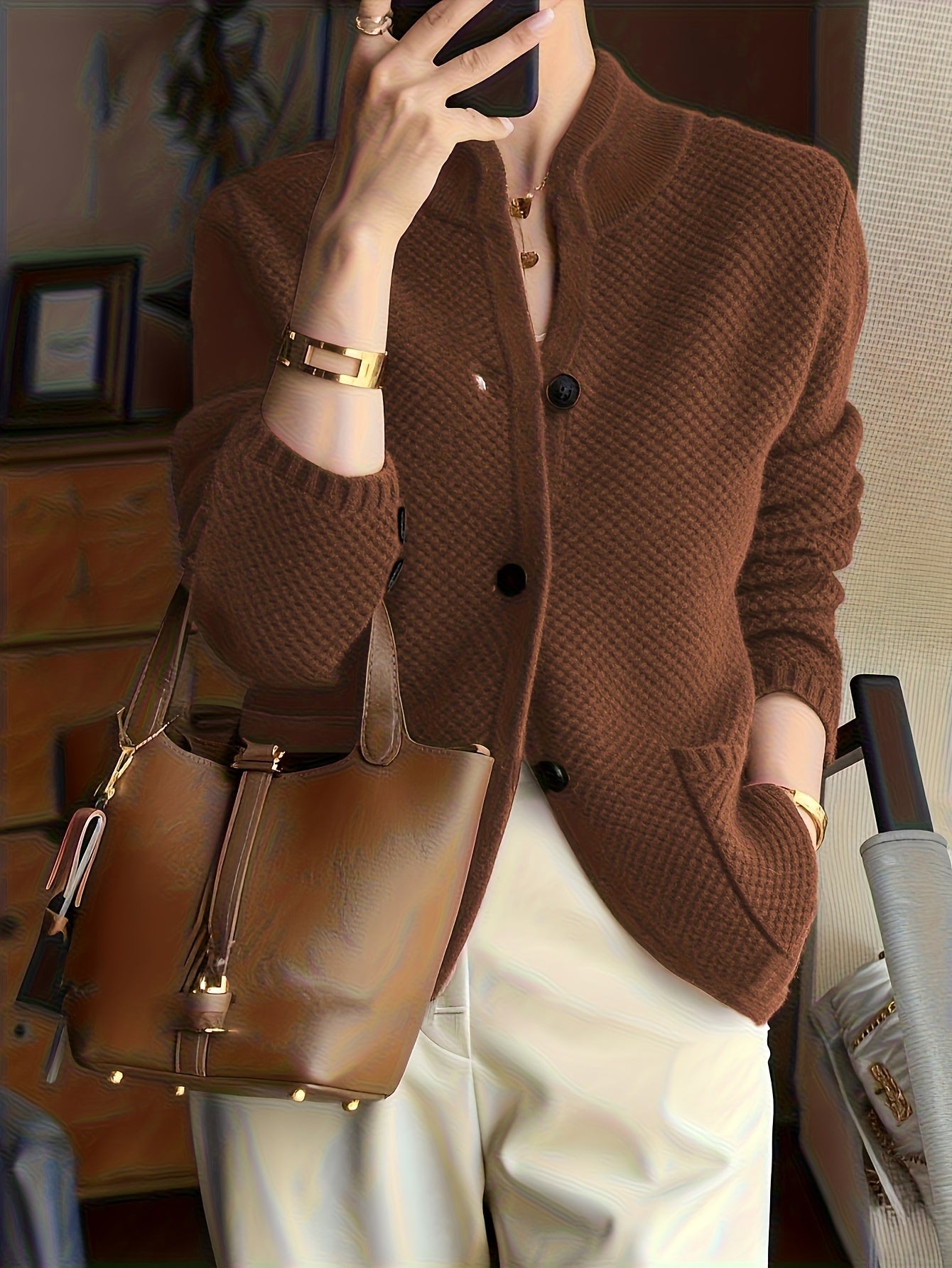 New Style Loose Thick Sweater Top Coat Stand Collar Fashion Long Sleeve Warm Outerwear   OAXG 