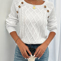 New Style Round Neck Textured Button Lantern Sleeve Top   OAXG 