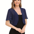 New Summer Women'S Chiffon Short-Sleeve Cardigan Tops from Europe And America   OAXG Navy Color / S