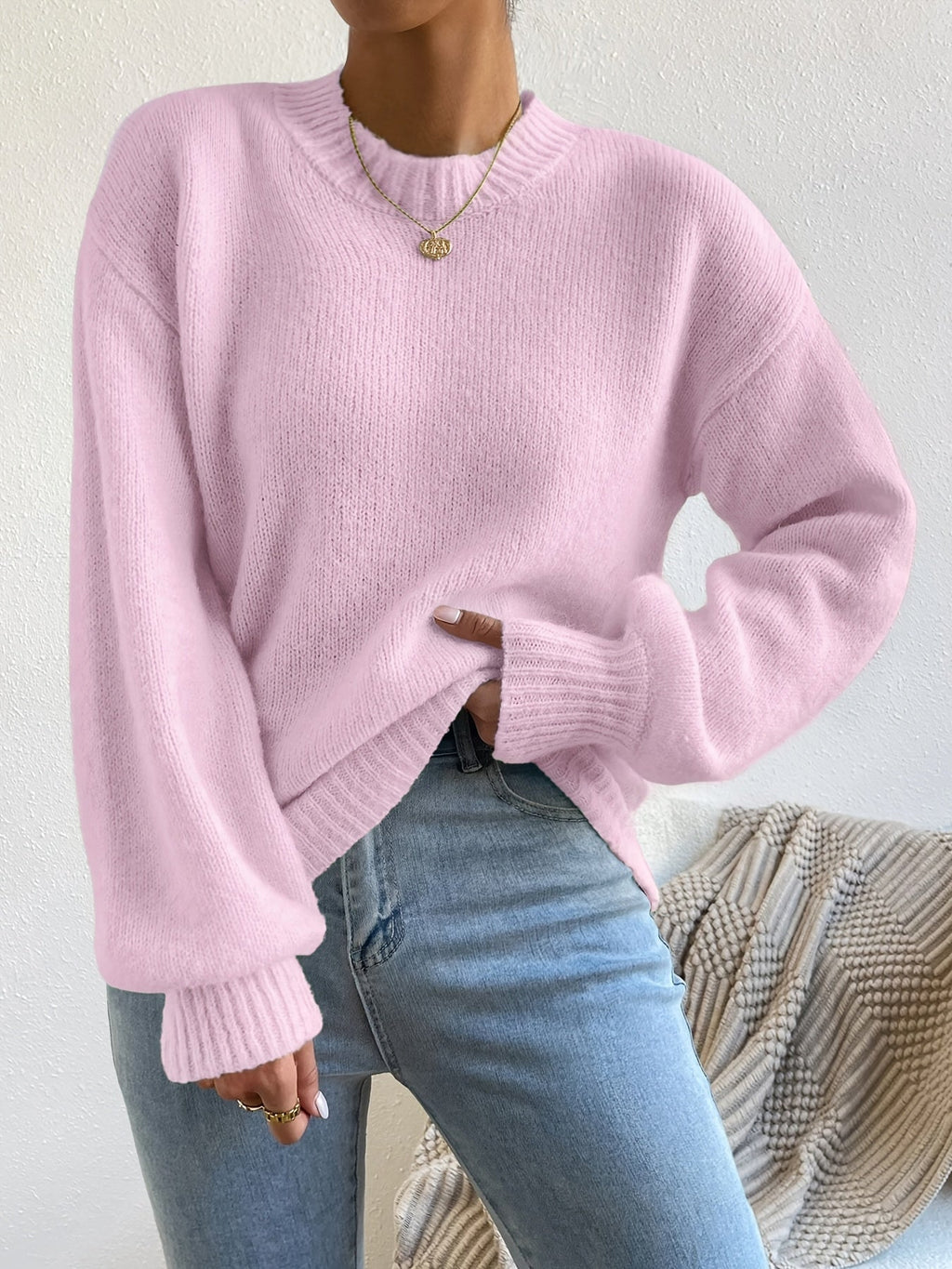 New Women'S Casual Autumn Long-Sleeve Round-Neck High-Neck Drop-Shoulder Pullover   OAXG 