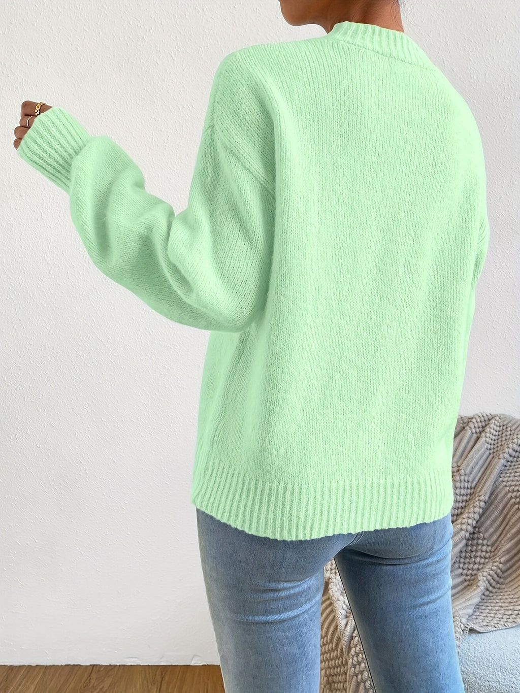 New Women'S Casual Autumn Long-Sleeve Round-Neck High-Neck Drop-Shoulder Pullover   OAXG 