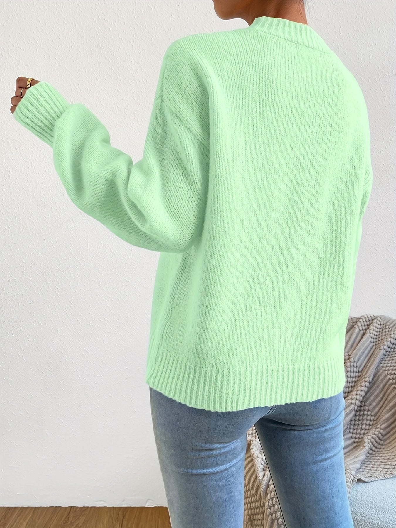 New Women'S Casual Autumn Long-Sleeve Round-Neck High-Neck Drop-Shoulder Pullover   OAXG 