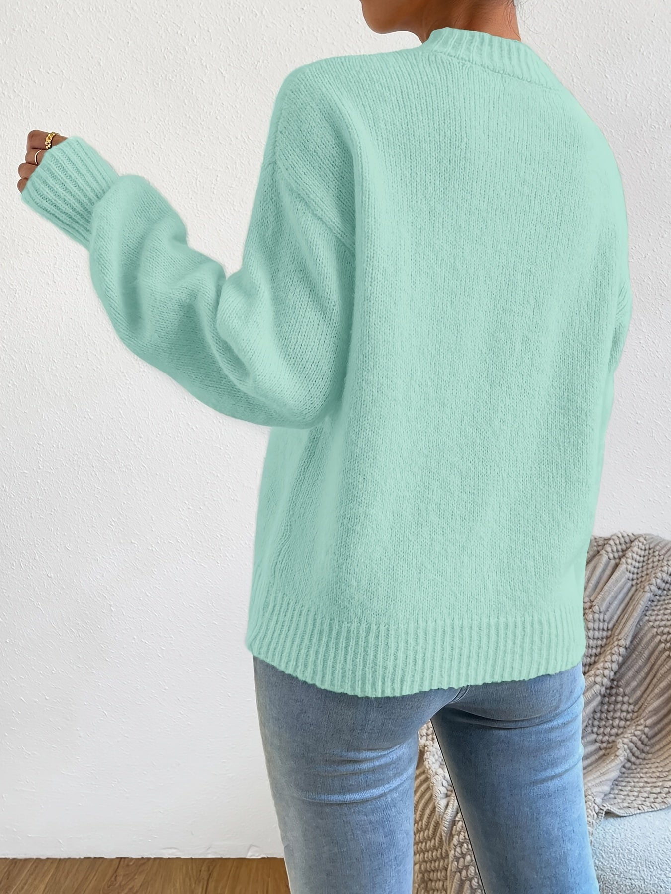 New Women'S Casual Autumn Long-Sleeve Round-Neck High-Neck Drop-Shoulder Pullover   OAXG 