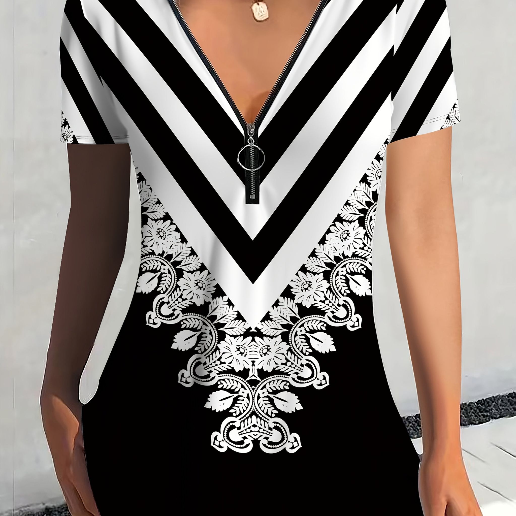 New Women'S Zip Short-Sleeve T-Shirt   OAXG White / S