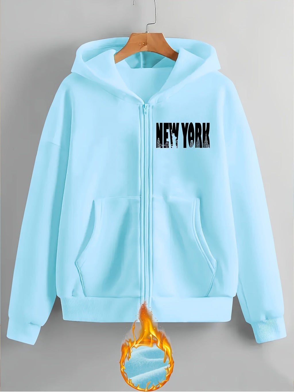 New York Art Letter Print - Y2K Casual Style Zip-Up Hoodie - Fashionable and Comfortable Zip Jacket, Suitable for All Seasons Casual Sportswear, Fashionable Casual Jacket | Comfortable Fabric   OAXG Grey / S