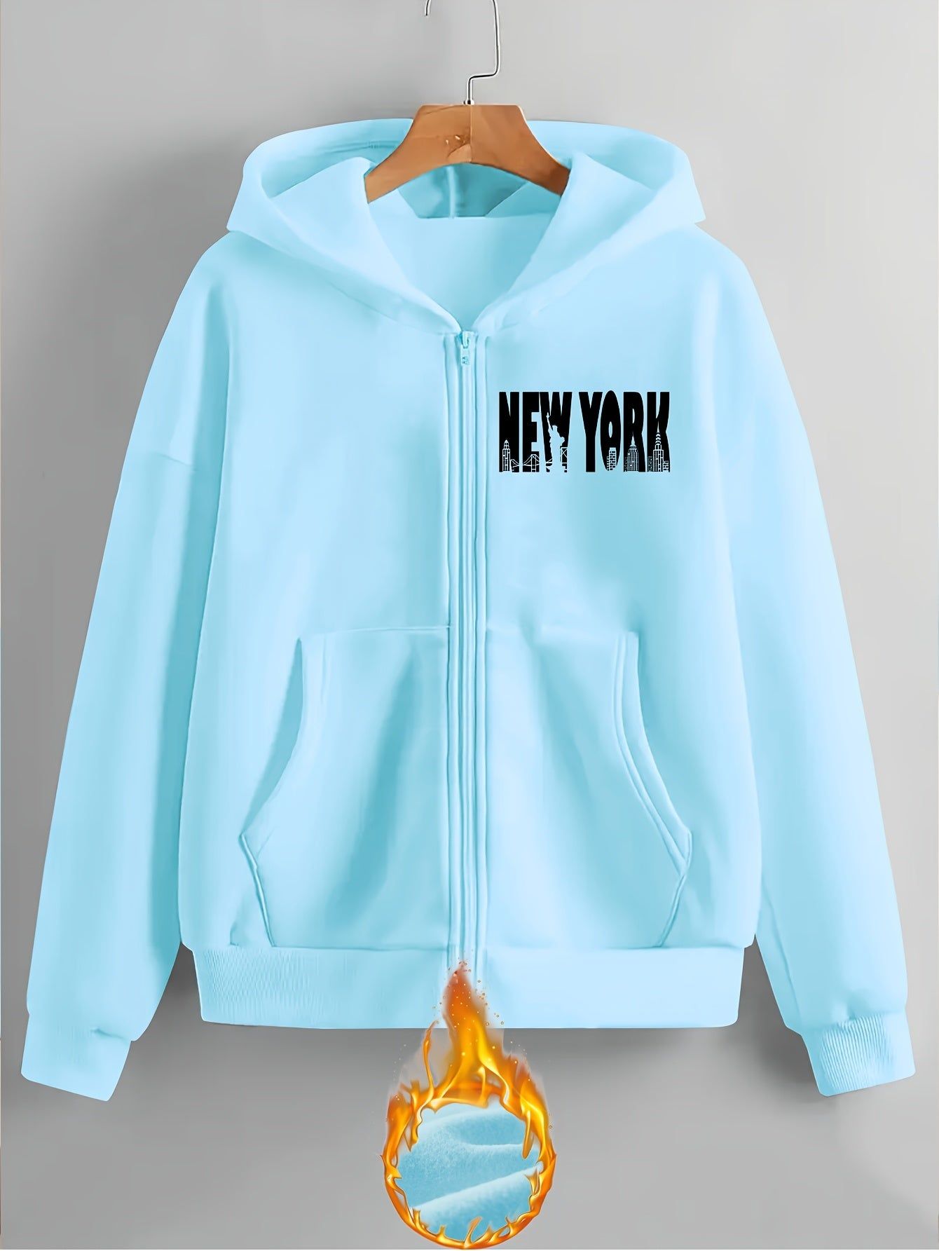 New York Art Letter Print - Y2K Casual Style Zip-Up Hoodie - Fashionable and Comfortable Zip Jacket, Suitable for All Seasons Casual Sportswear, Fashionable Casual Jacket | Comfortable Fabric   OAXG Grey / S