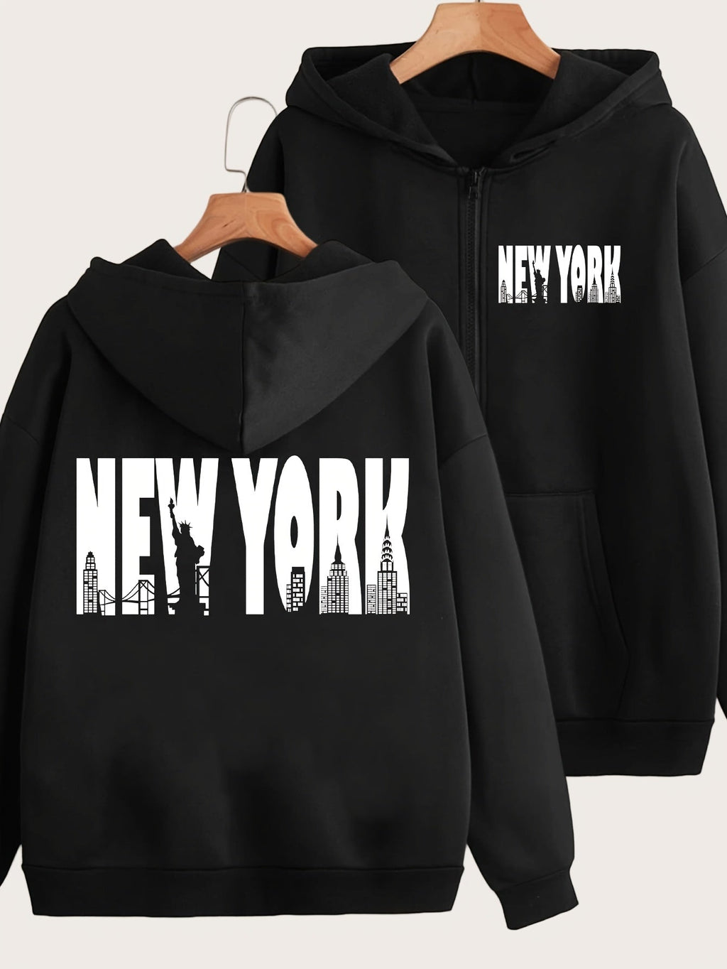 New York Art Letter Print - Y2K Casual Style Zip-Up Hoodie - Fashionable and Comfortable Zip Jacket, Suitable for All Seasons Casual Sportswear, Fashionable Casual Jacket | Comfortable Fabric   OAXG Grey / S