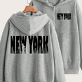 New York Art Letter Print - Y2K Casual Style Zip-Up Hoodie - Fashionable and Comfortable Zip Jacket, Suitable for All Seasons Casual Sportswear, Fashionable Casual Jacket | Comfortable Fabric   OAXG Grey / S