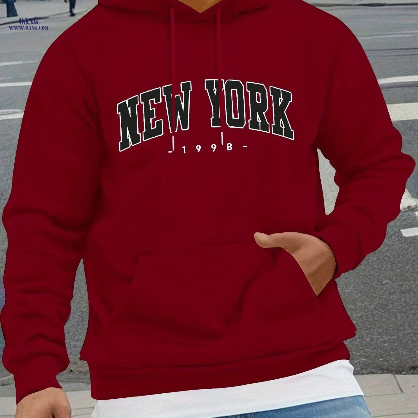 NEW YORK Geometric Print Hoodie - Cozy Men's Casual Sweatshirt   OAXG 