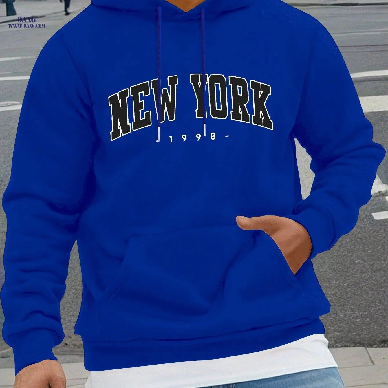NEW YORK Geometric Print Hoodie - Cozy Men's Casual Sweatshirt   OAXG 