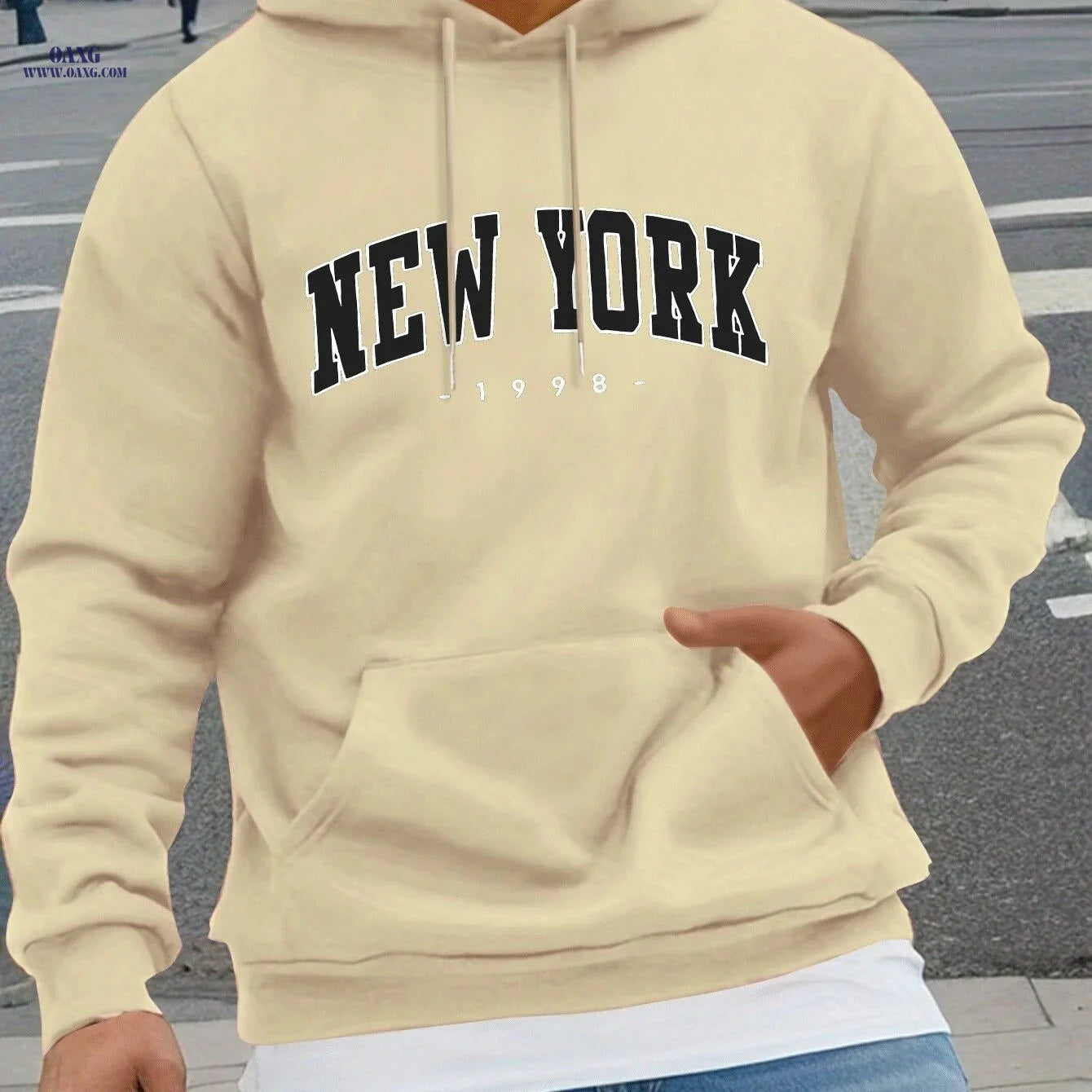 NEW YORK Geometric Print Hoodie - Cozy Men's Casual Sweatshirt   OAXG 