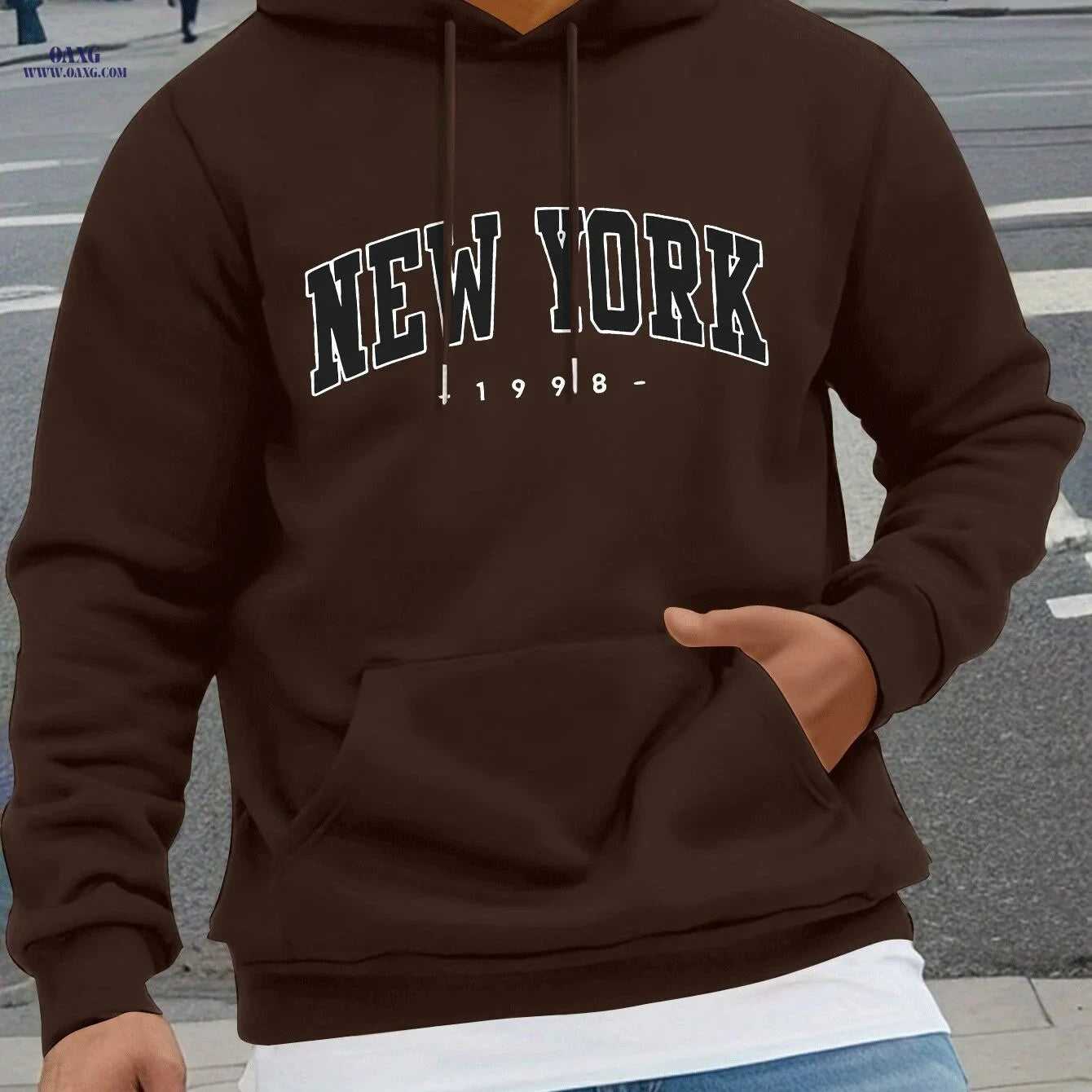 NEW YORK Geometric Print Hoodie - Cozy Men's Casual Sweatshirt   OAXG 