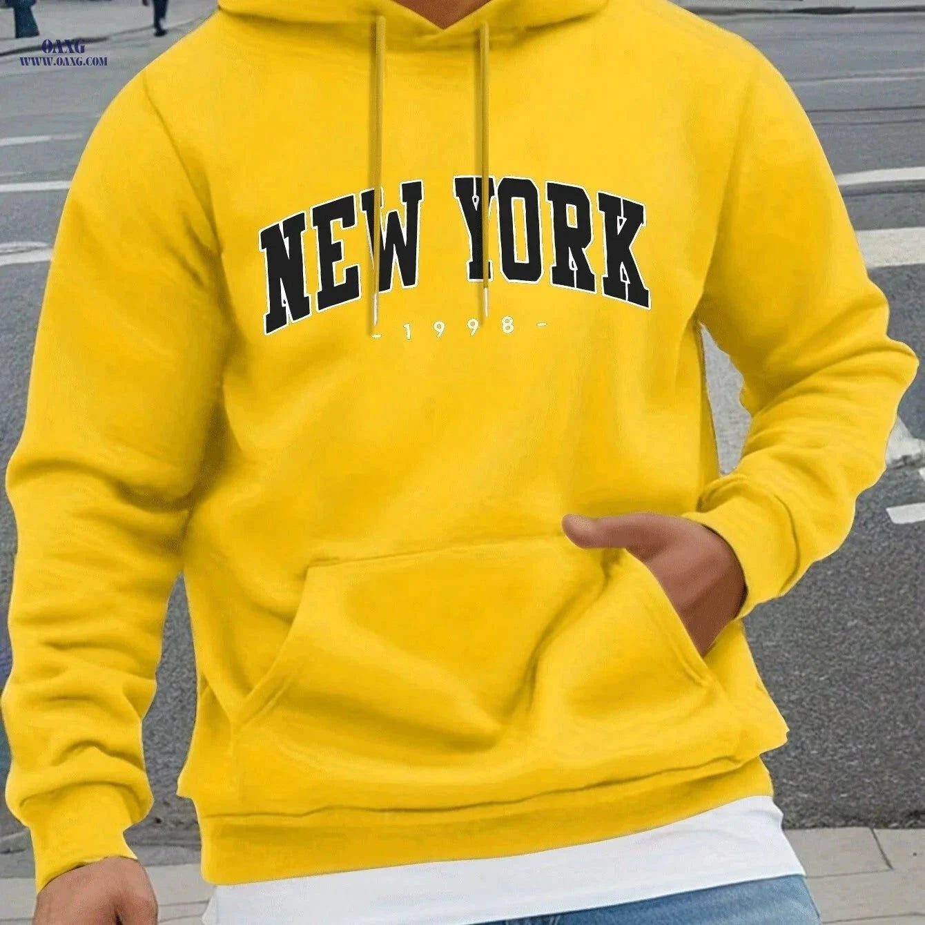 NEW YORK Geometric Print Hoodie - Cozy Men's Casual Sweatshirt   OAXG Black / FR S