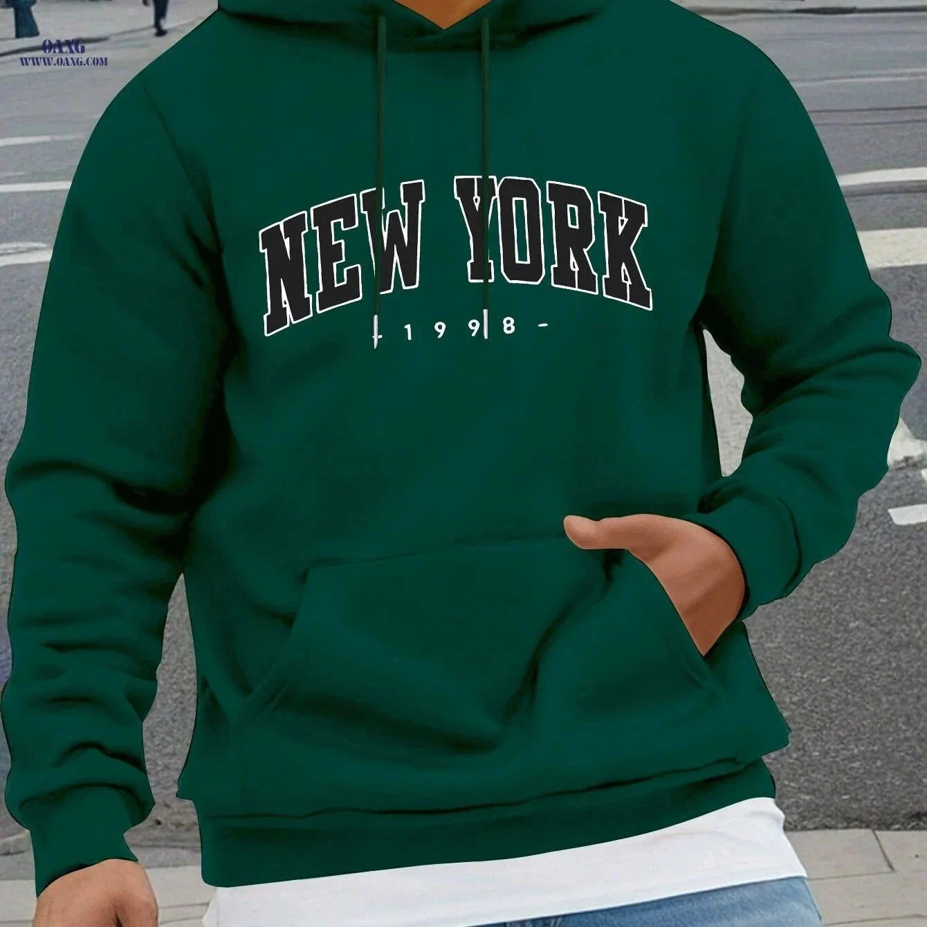 NEW YORK Geometric Print Hoodie - Cozy Men's Casual Sweatshirt   OAXG Black / FR S