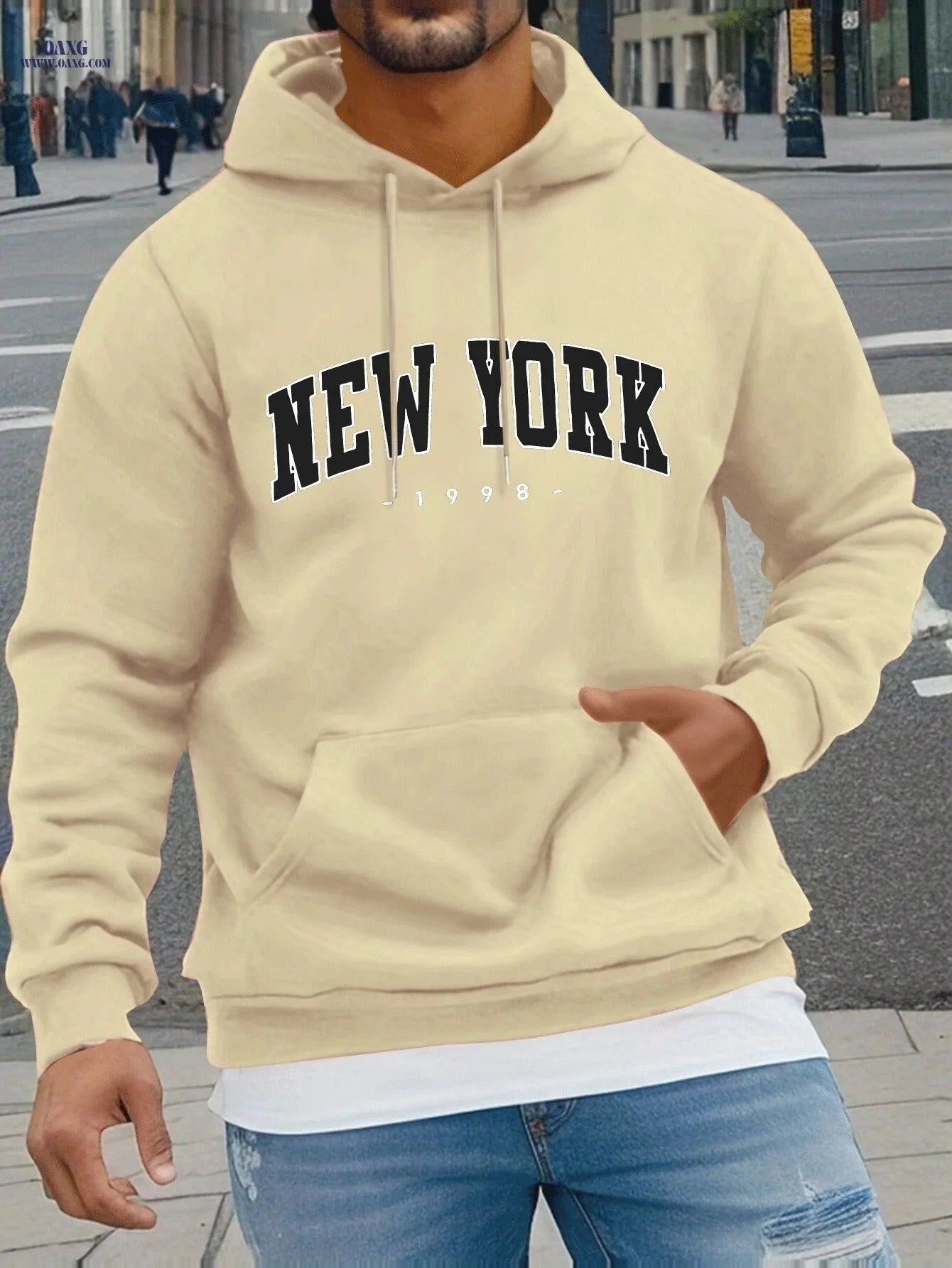 NEW YORK Geometric Print Hoodie - Cozy Men's Casual Sweatshirt   OAXG Black / FR S