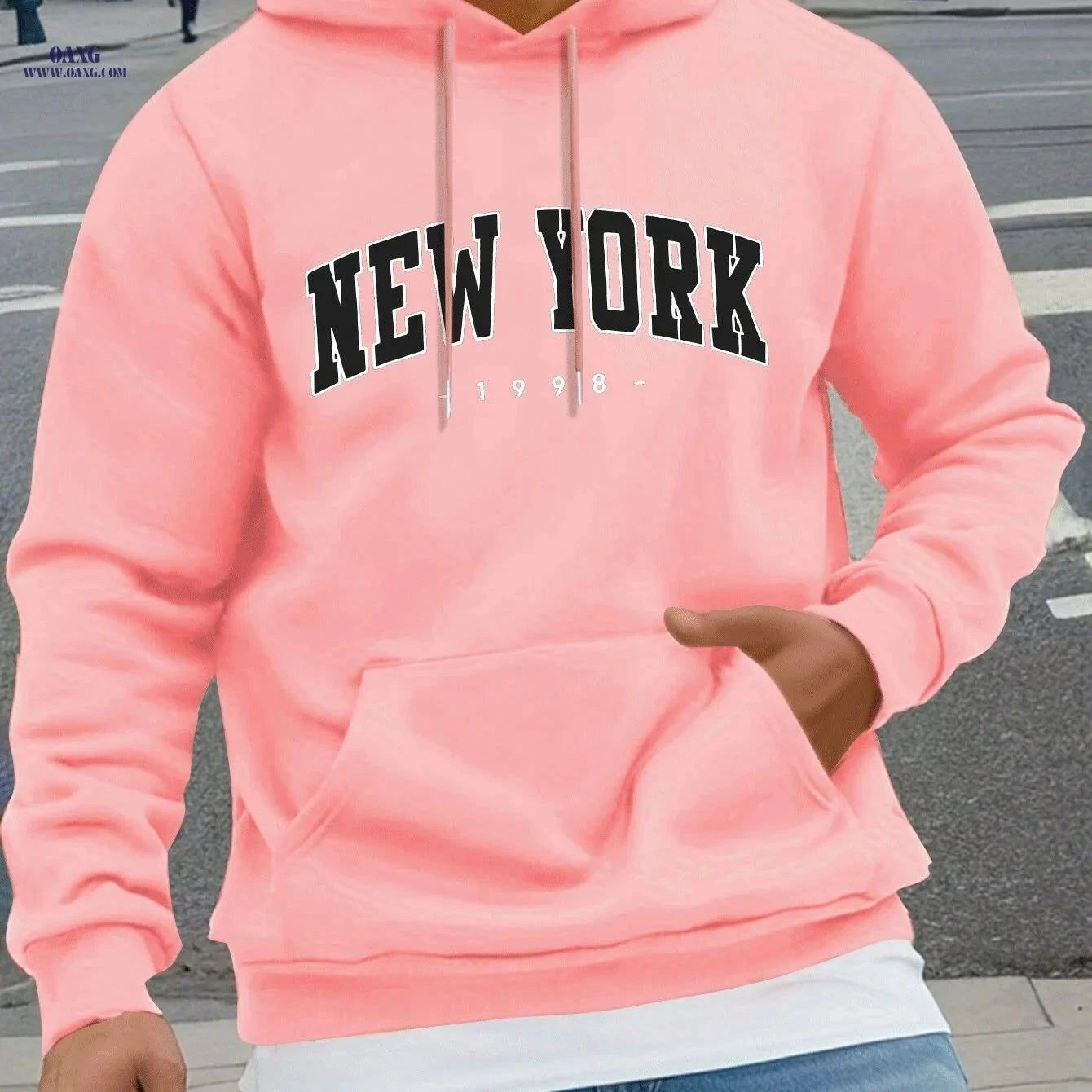 NEW YORK Geometric Print Hoodie - Cozy Men's Casual Sweatshirt   OAXG Black / FR S