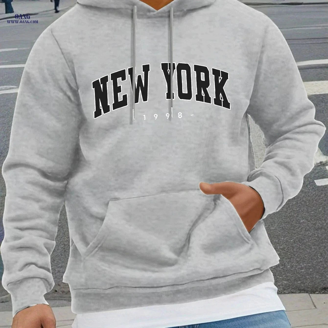 NEW YORK Geometric Print Hoodie - Cozy Men's Casual Sweatshirt   OAXG Black / FR S