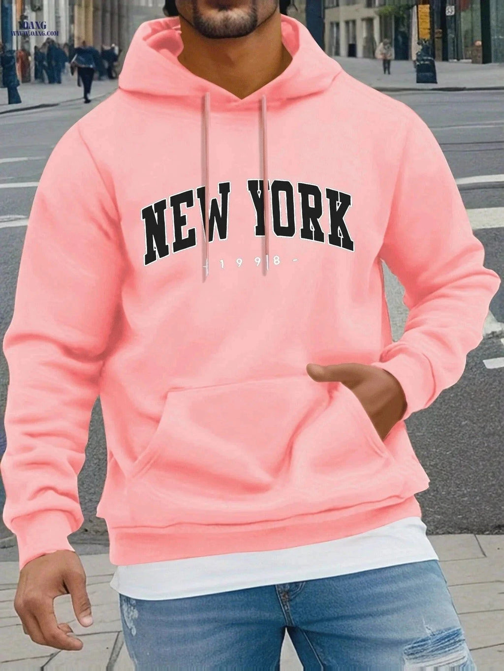 NEW YORK Geometric Print Hoodie - Cozy Men's Casual Sweatshirt   OAXG Black / FR S