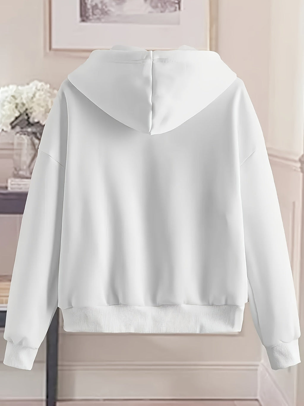 New York Letter Print Women's Casual -Lined Pocket Drawstring Zip-Up Versatile Autumn/Winter Sports Sweatshirt Jacket   OAXG White / S