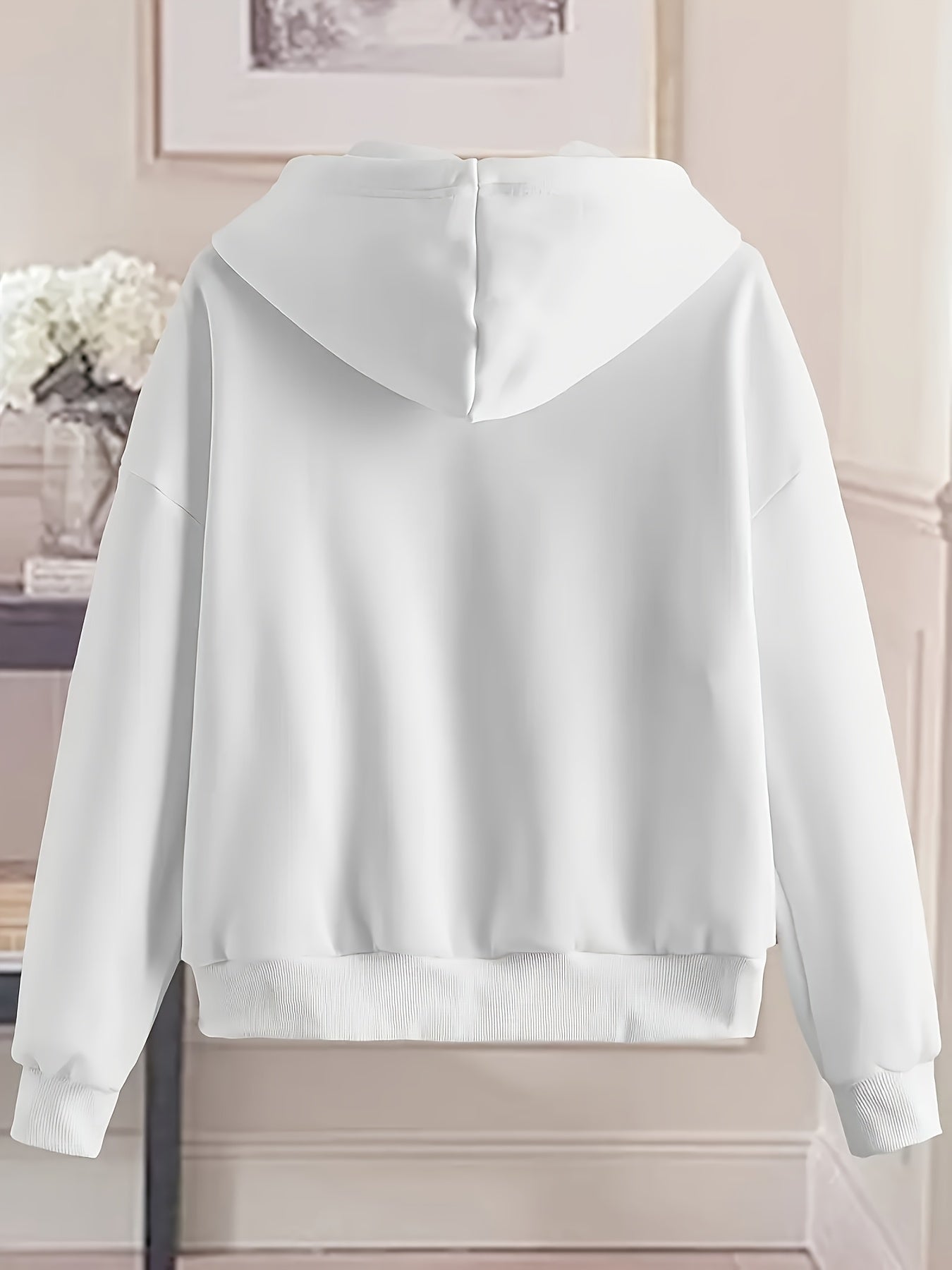 New York Letter Print Women's Casual -Lined Pocket Drawstring Zip-Up Versatile Autumn/Winter Sports Sweatshirt Jacket   OAXG White / S