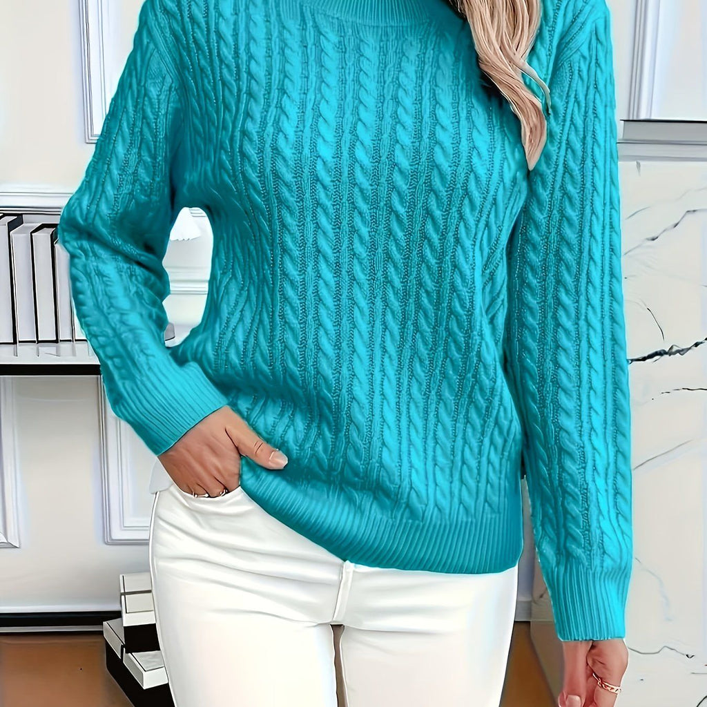Niannian Women's Elegant Solid Color Round Neck Sweater - Turquoise All-Season Layering Essential, Soft Durable Fabric, Versatile for Casual & Formal Outfits, Cute Sweater, Formal Outfit Accessory, Sophisticated Style, Comfortable Fit, Casual