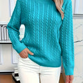 Niannian Women's Elegant Solid Color Round Neck Sweater - Turquoise All-Season Layering Essential, Soft Durable Fabric, Versatile for Casual & Formal Outfits, Cute Sweater, Formal Outfit Accessory, Sophisticated Style, Comfortable Fit, Casual