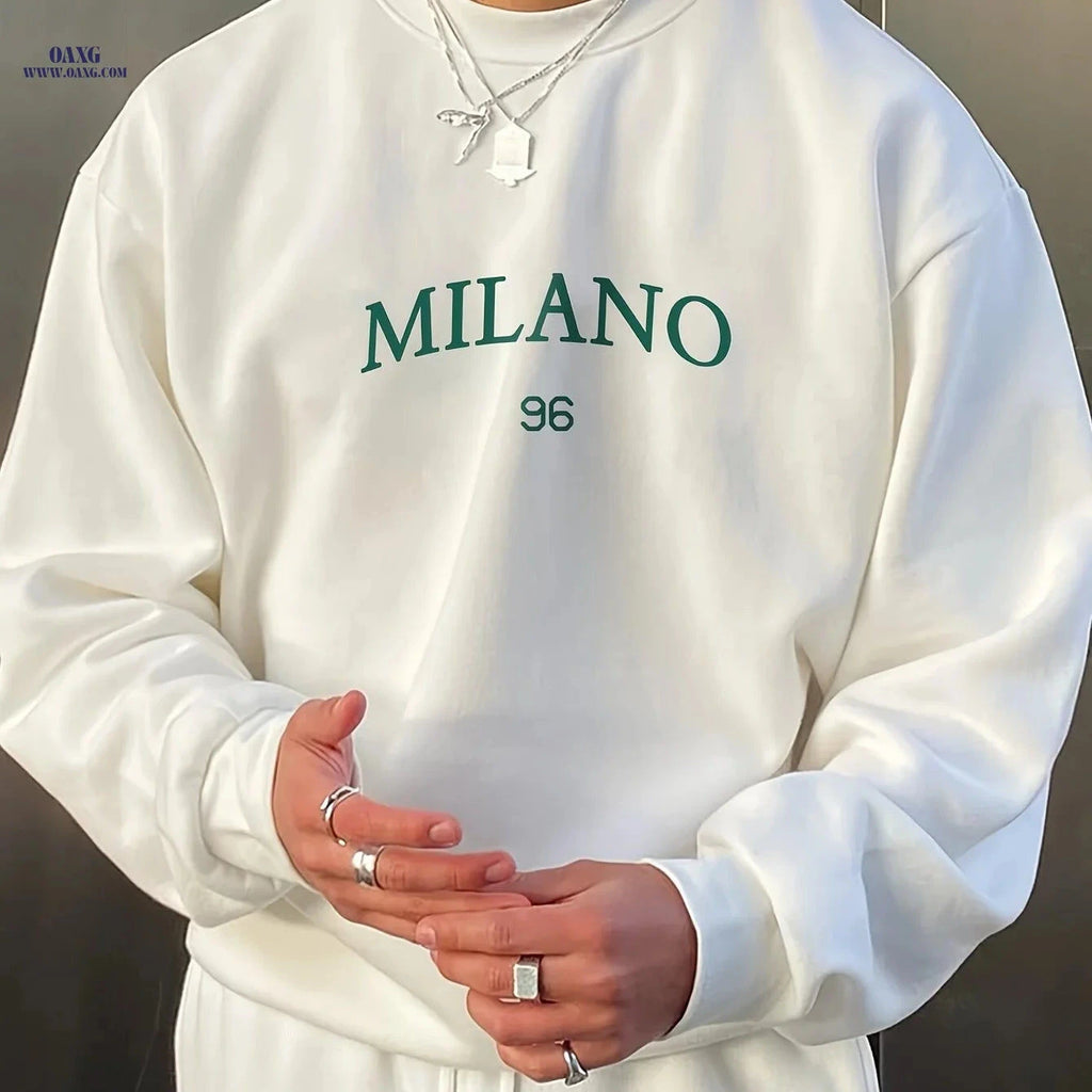 Niuwang Men's Milan Print Sweatshirt - Casual Round Neck Style   OAXG 