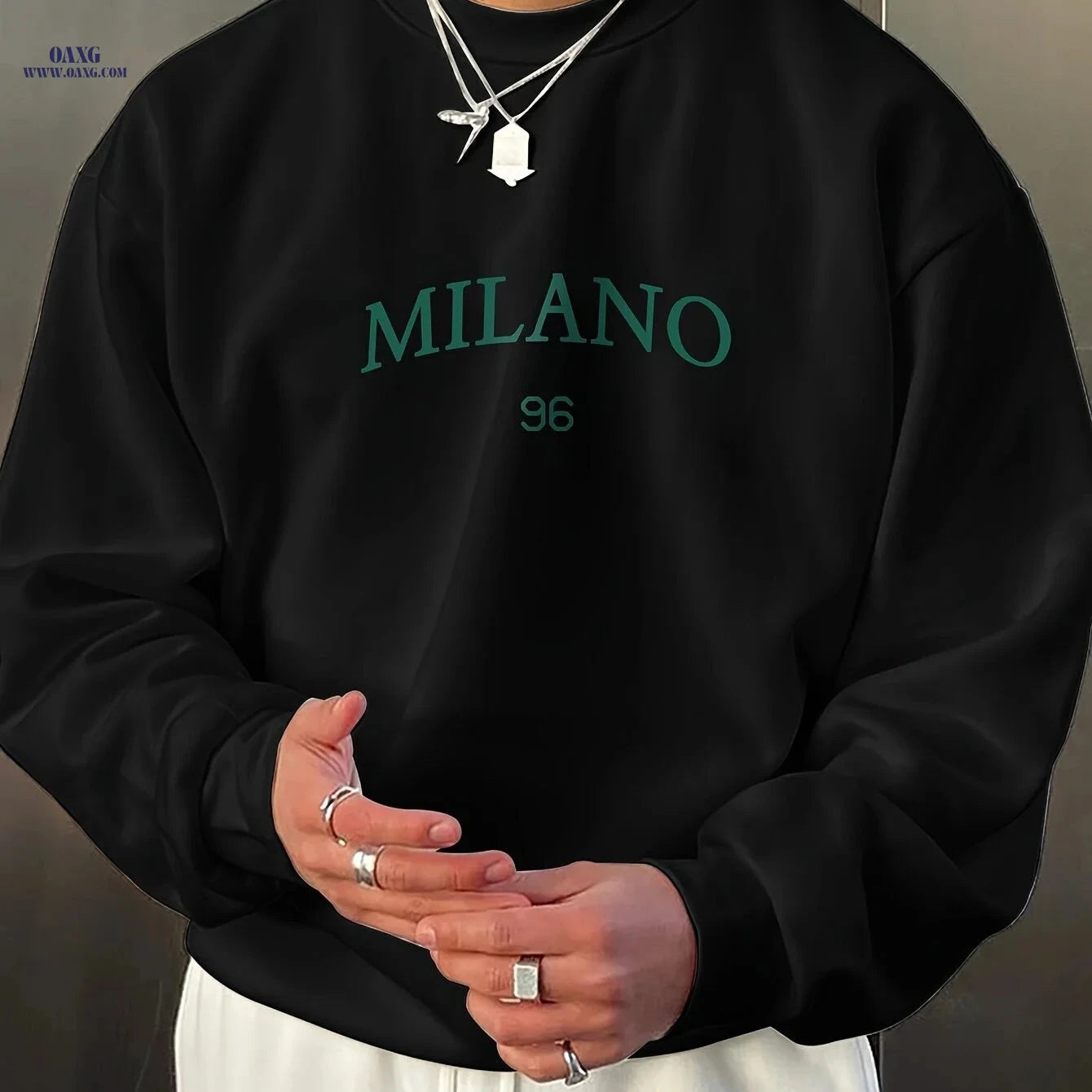 Niuwang Men's Milan Print Sweatshirt - Casual Round Neck Style   OAXG 