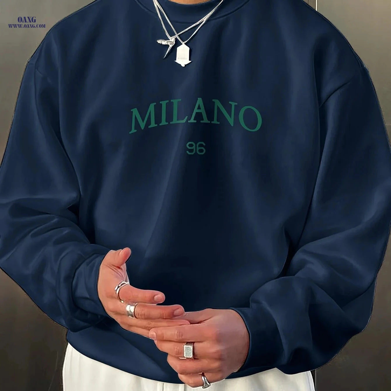Niuwang Men's Milan Print Sweatshirt - Casual Round Neck Style   OAXG 