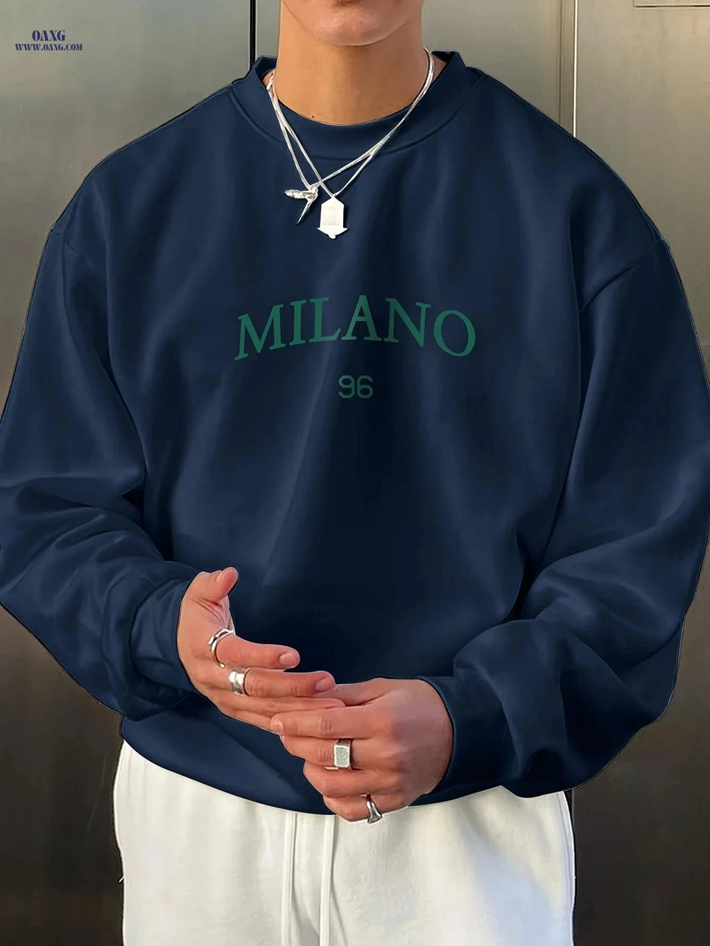 Niuwang Men's Milan Print Sweatshirt - Casual Round Neck Style   OAXG 