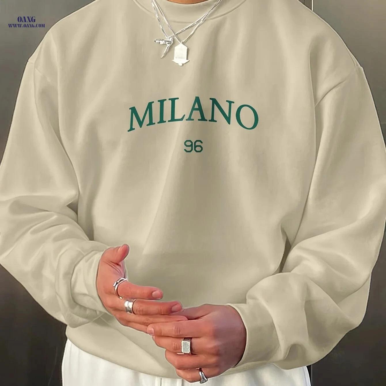 Niuwang Men's Milan Print Sweatshirt - Casual Round Neck Style   OAXG 