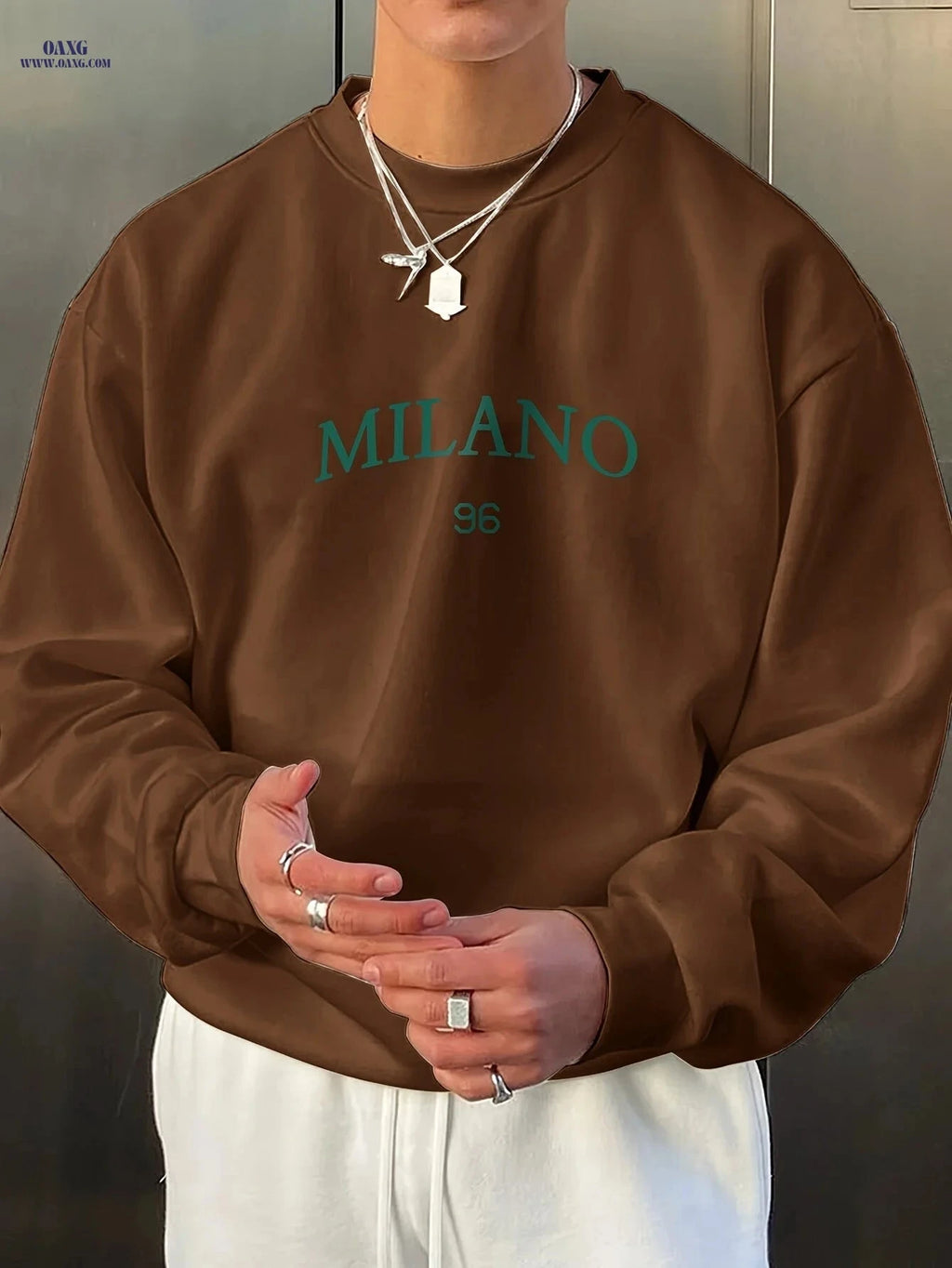 Niuwang Men's Milan Print Sweatshirt - Casual Round Neck Style   OAXG 
