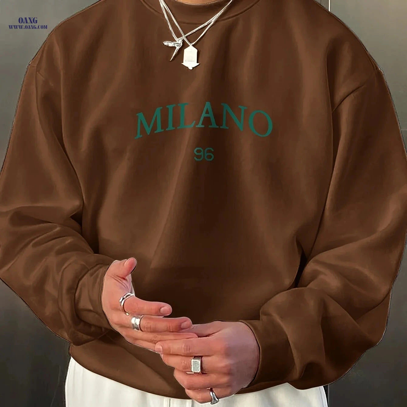 Niuwang Men's Milan Print Sweatshirt - Casual Round Neck Style   OAXG White / FR S