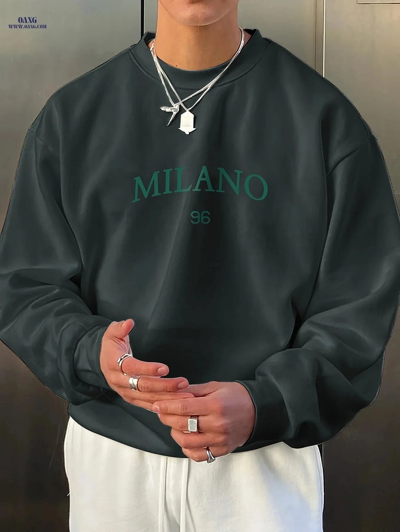 Niuwang Men's Milan Print Sweatshirt - Casual Round Neck Style   OAXG White / FR S