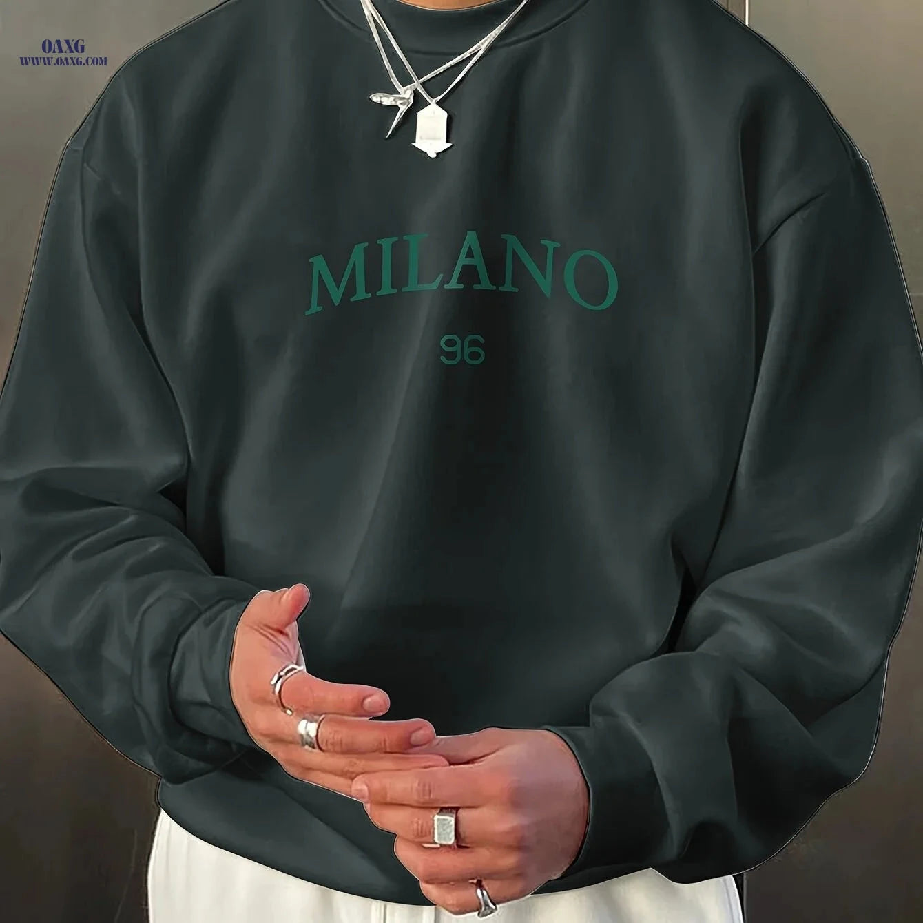 Niuwang Men's Milan Print Sweatshirt - Casual Round Neck Style   OAXG White / FR S
