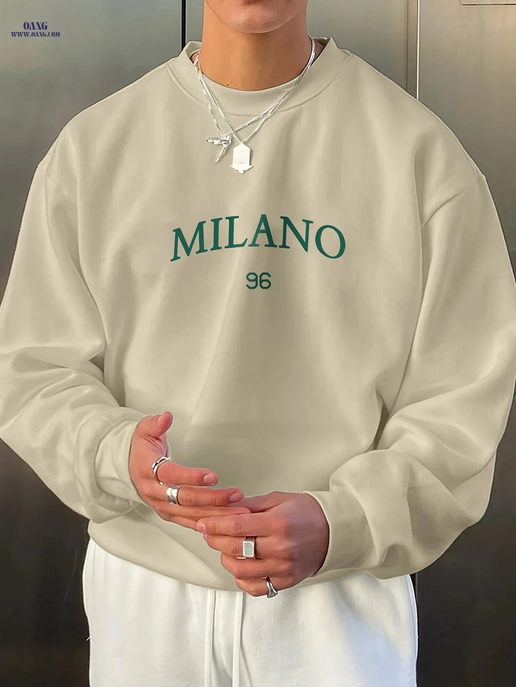 Niuwang Men's Milan Print Sweatshirt - Casual Round Neck Style   OAXG White / FR S