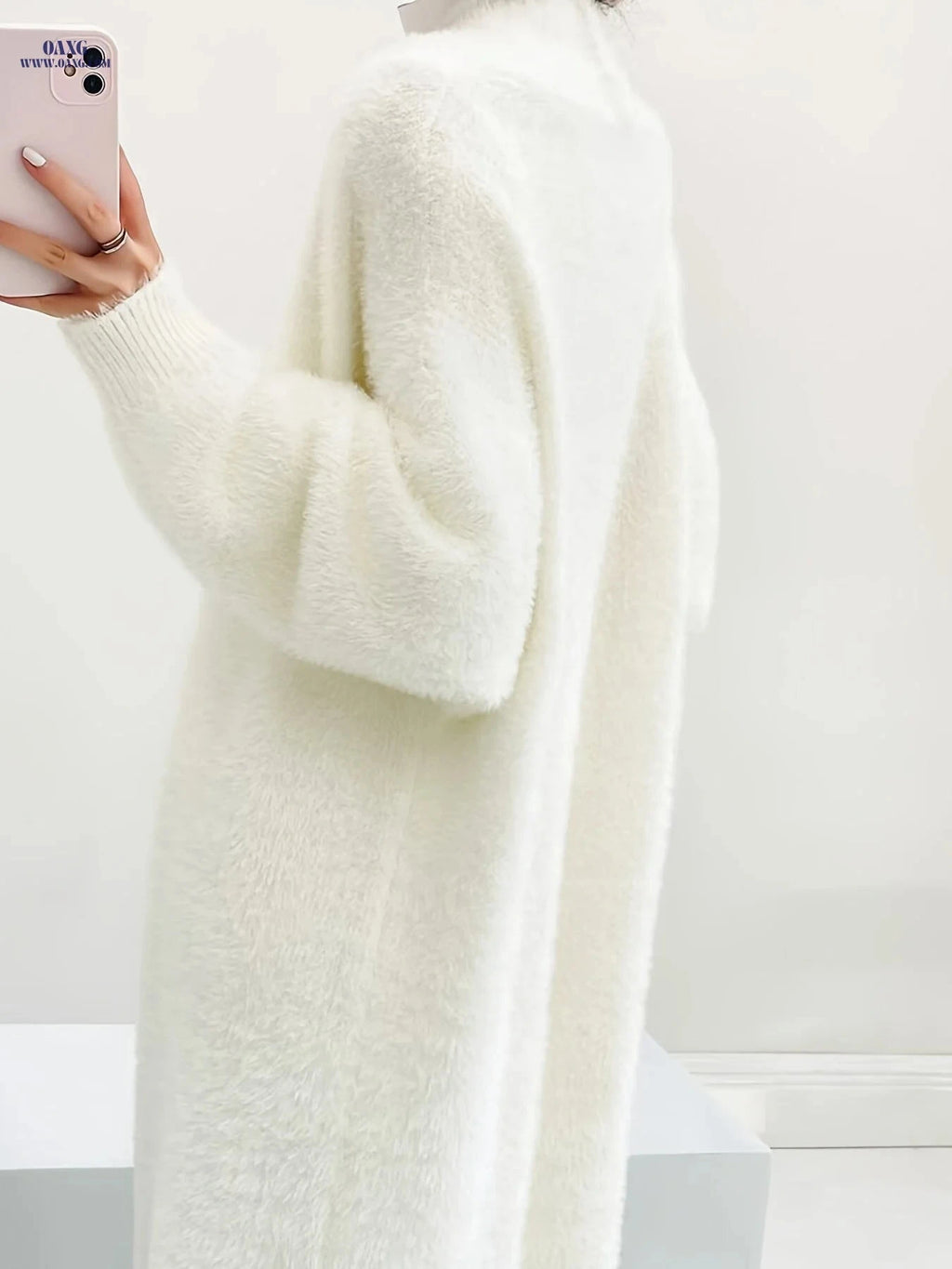 OAXG 2025 Faux Mink Cardigan - Oversized Long White Sweater Coat   OAXG White / Asian One-size