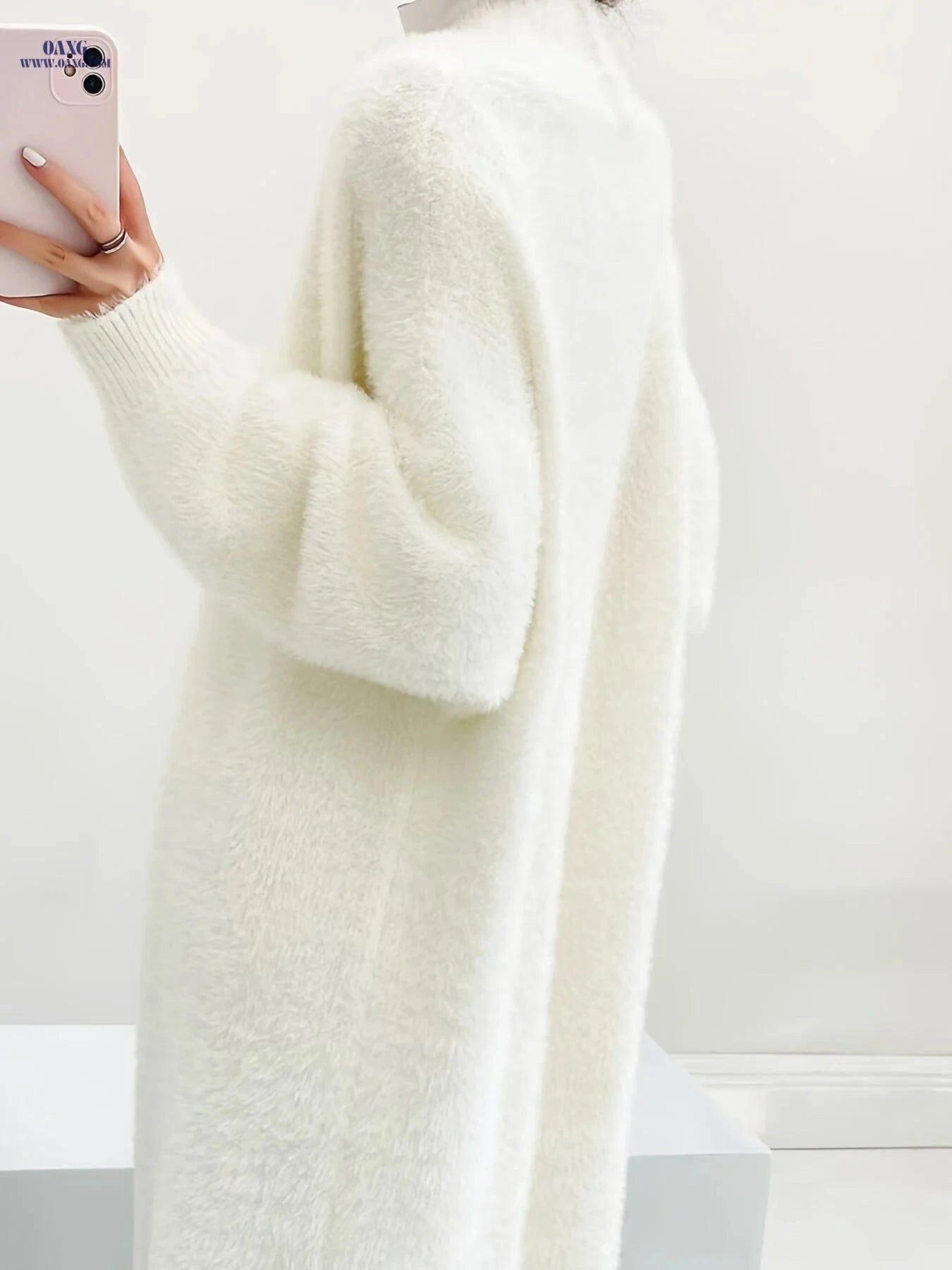 OAXG 2025 Faux Mink Cardigan - Oversized Long White Sweater Coat   OAXG White / Asian One-size